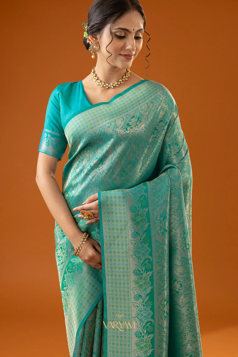 Flora Zari Aqua Mint Saree
