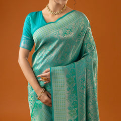 Flora Zari Aqua Mint Saree
