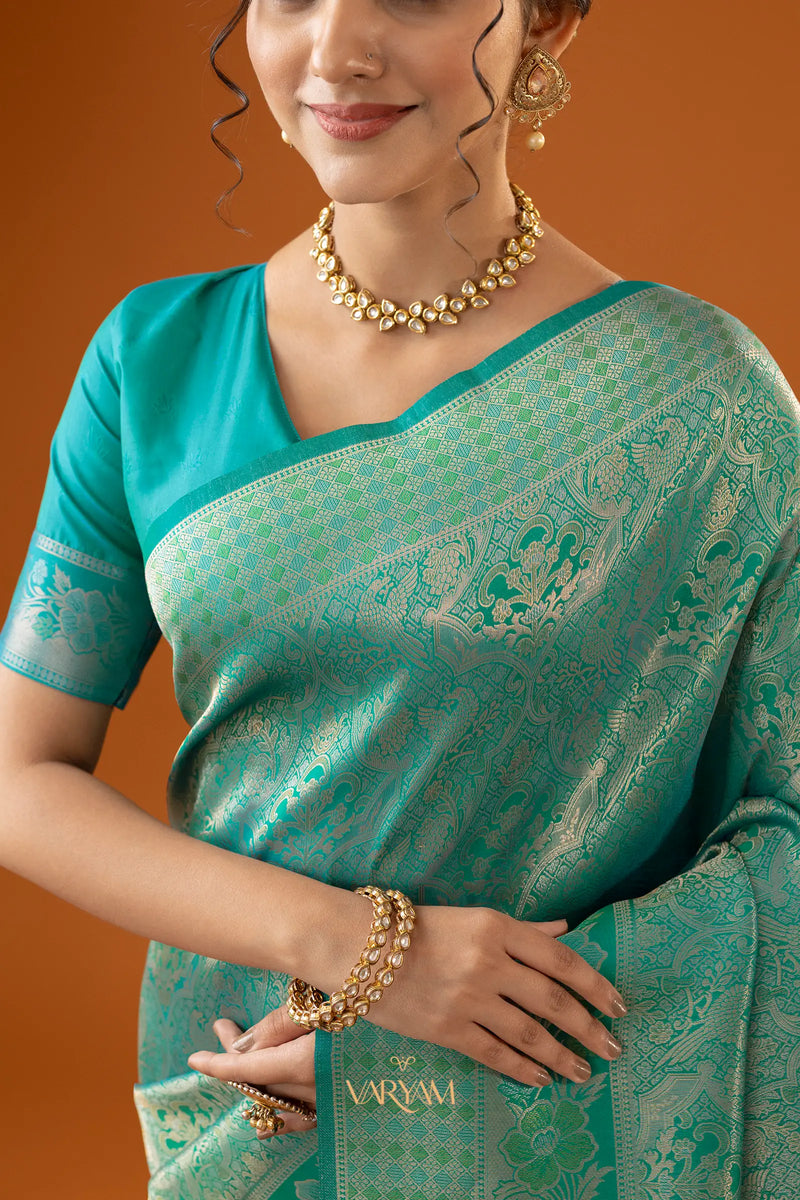 Flora Zari Aqua Mint Saree
