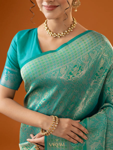Flora Zari Aqua Mint Saree