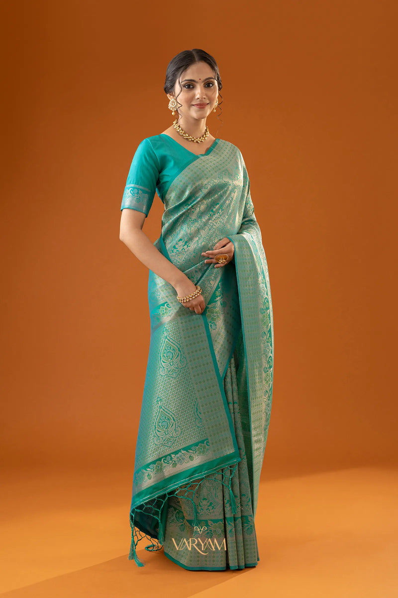 Flora Zari Aqua Mint Saree