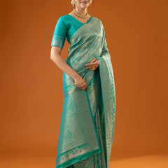 Flora Zari Aqua Mint Saree