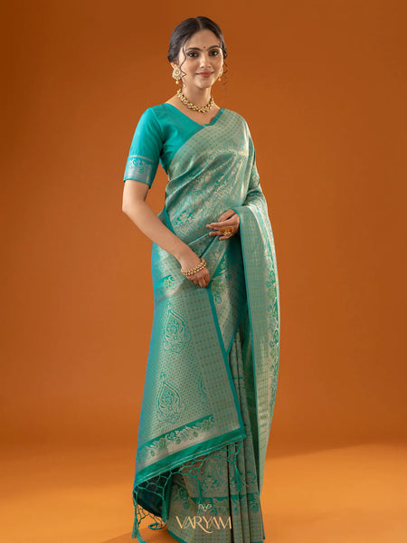 Flora Zari Aqua Mint Saree
