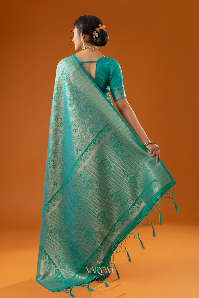 Flora Zari Aqua Mint Saree