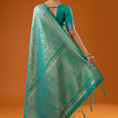 Flora Zari Aqua Mint Saree
