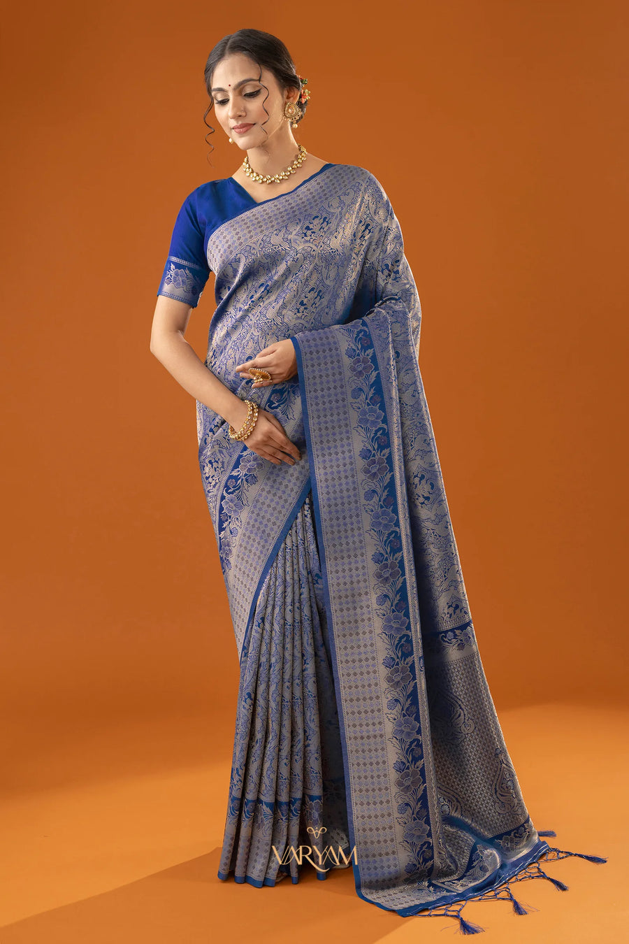 Flora Zari Blue Saree