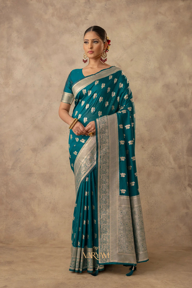 Zari Banarsi Silk Deep Teal Saree