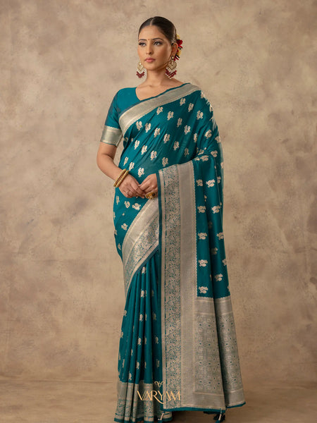 Zari Banarsi Silk Deep Teal Saree