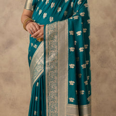 Zari Banarsi Silk Deep Teal Saree