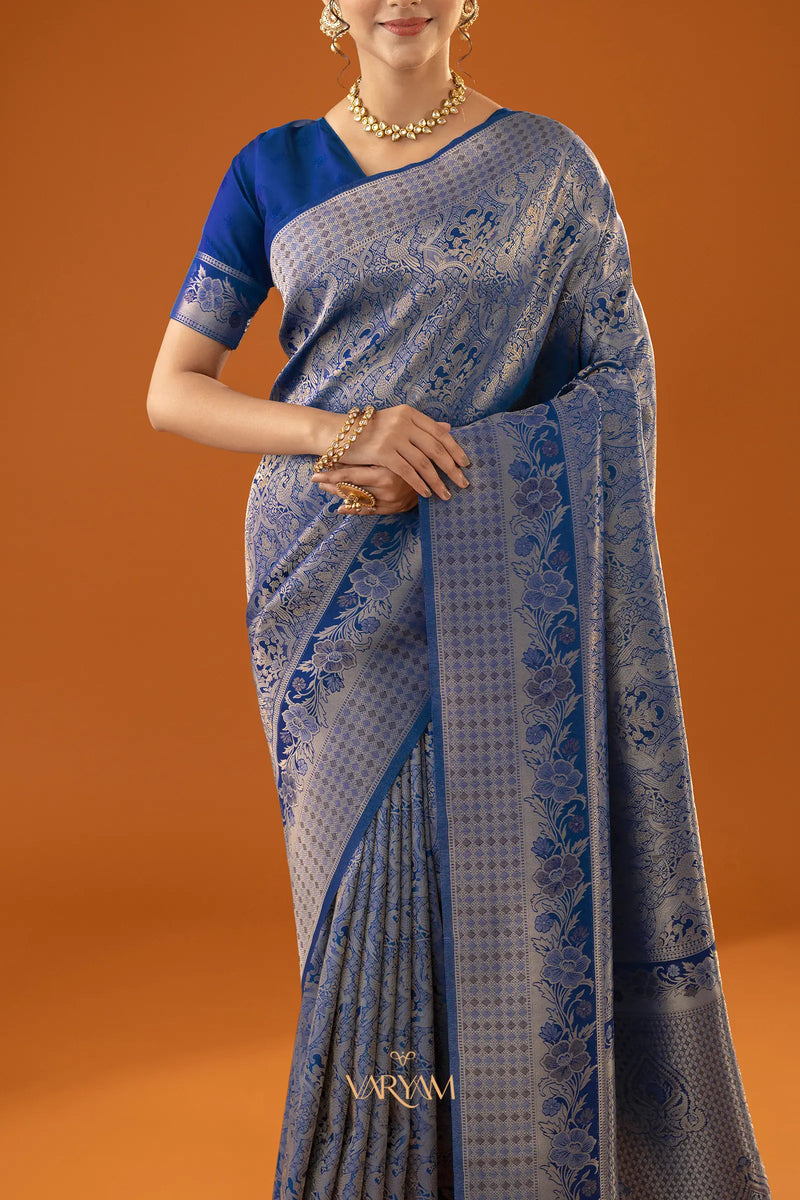 Flora Zari Blue Saree