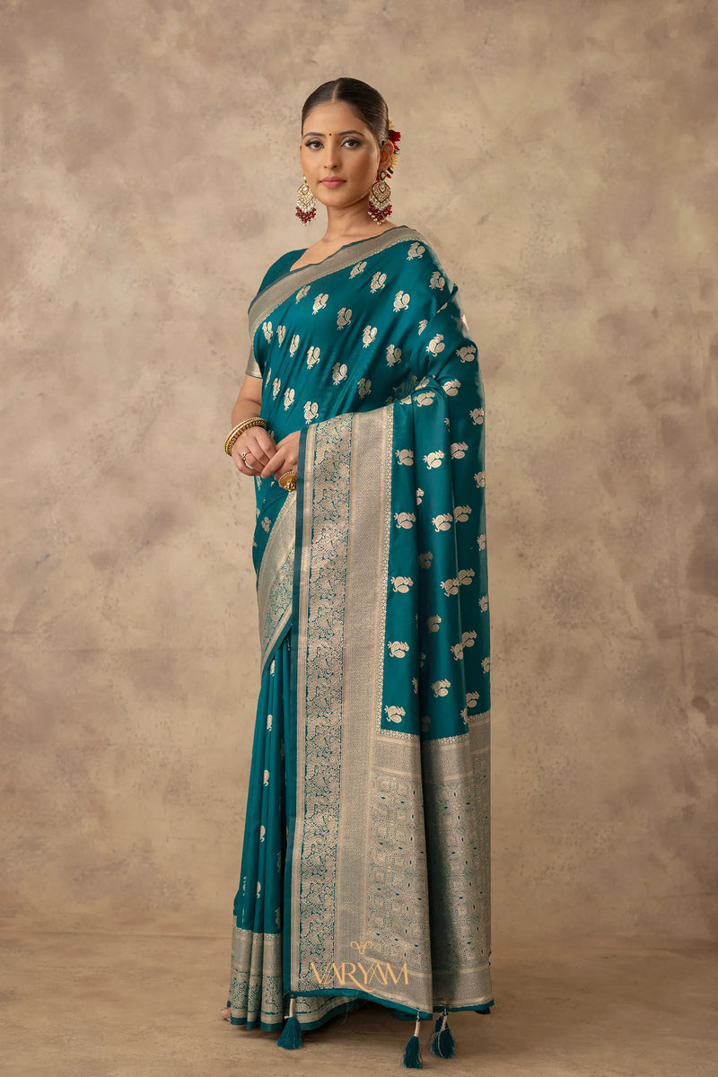 Zari Banarsi Silk Deep Teal Saree