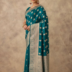 Zari Banarsi Silk Deep Teal Saree