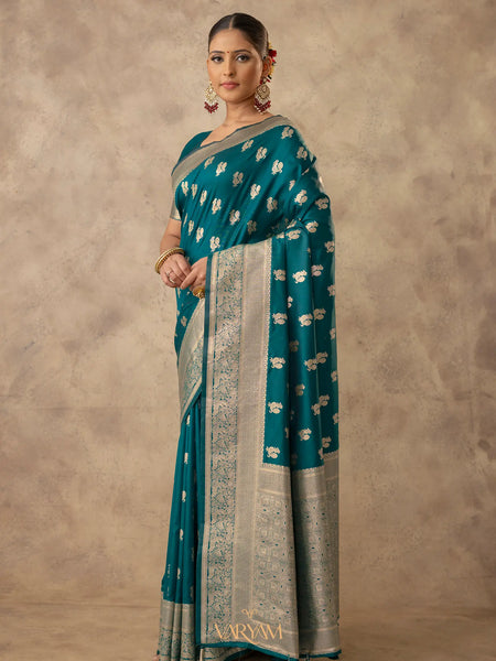 Zari Banarsi Silk Deep Teal Saree