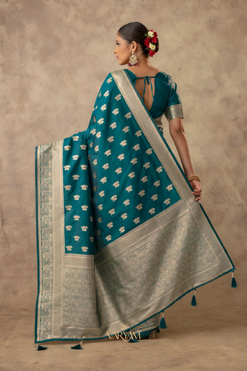 Zari Banarsi Silk Deep Teal Saree