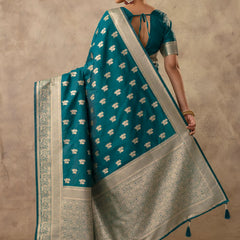 Zari Banarsi Silk Deep Teal Saree