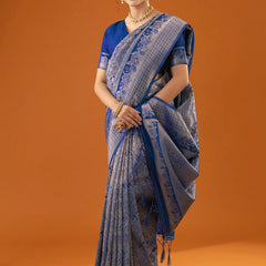 Flora Zari Blue Saree