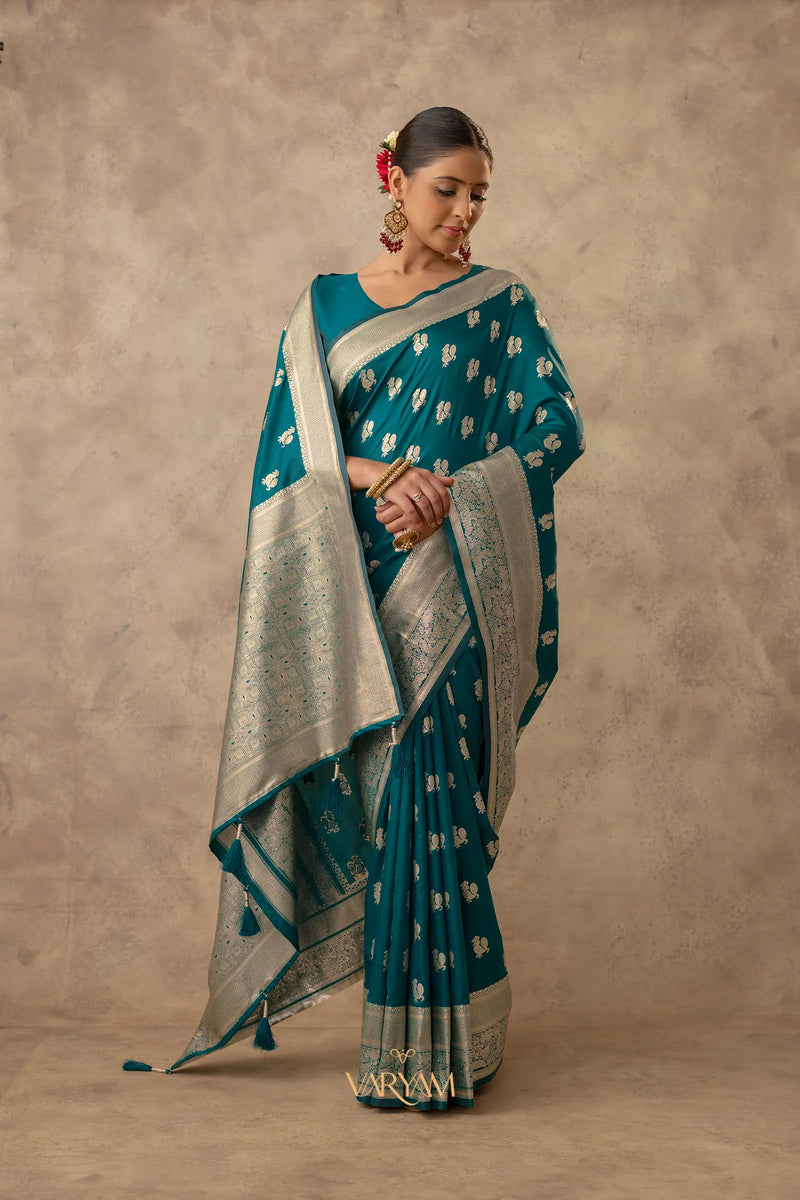 Zari Banarsi Silk Deep Teal Saree