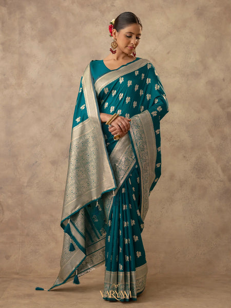Zari Banarsi Silk Deep Teal Saree