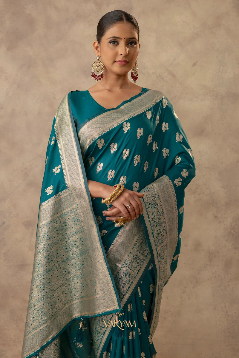 Zari Banarsi Silk Deep Teal Saree