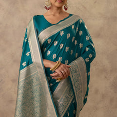 Zari Banarsi Silk Deep Teal Saree