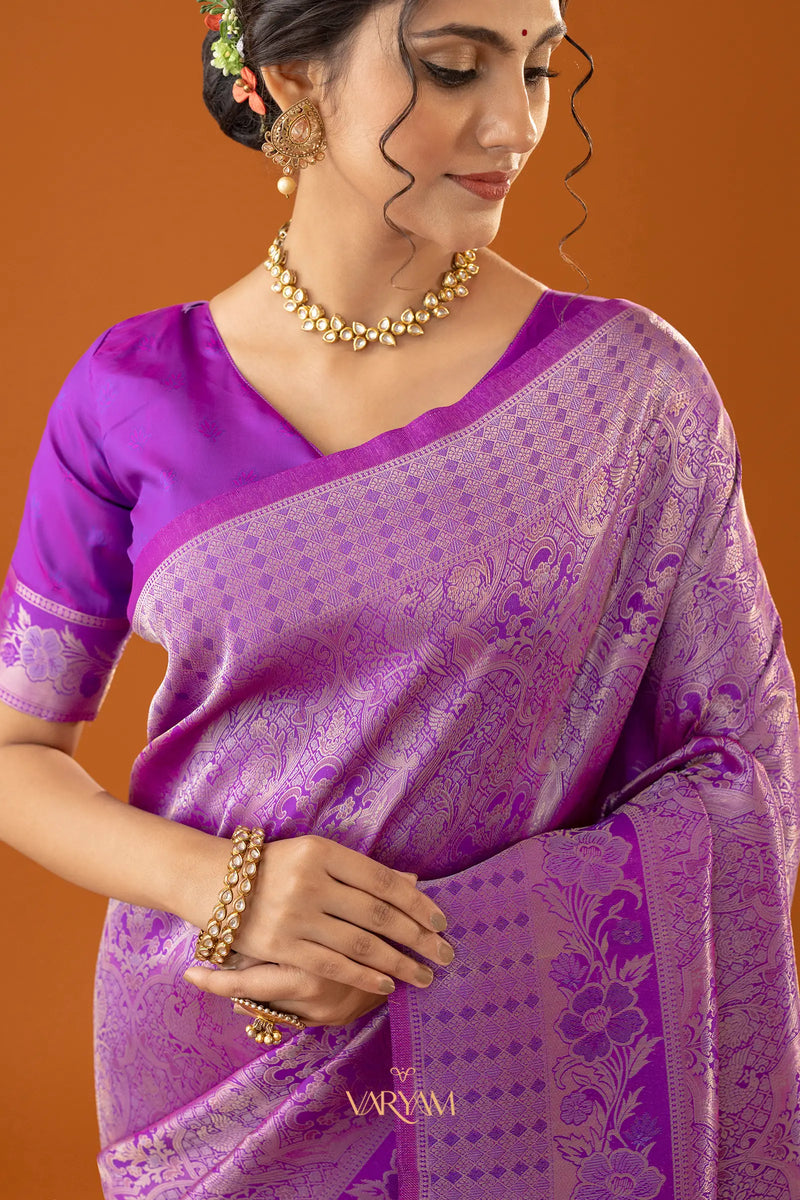 Flora Zari Lilac Purple Saree