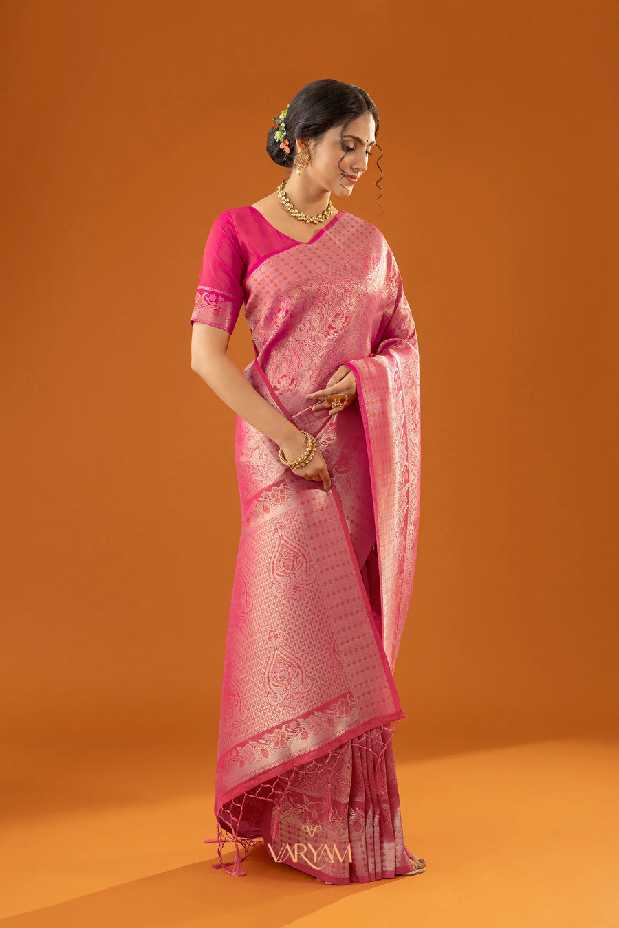 Flora Zari Pink Saree