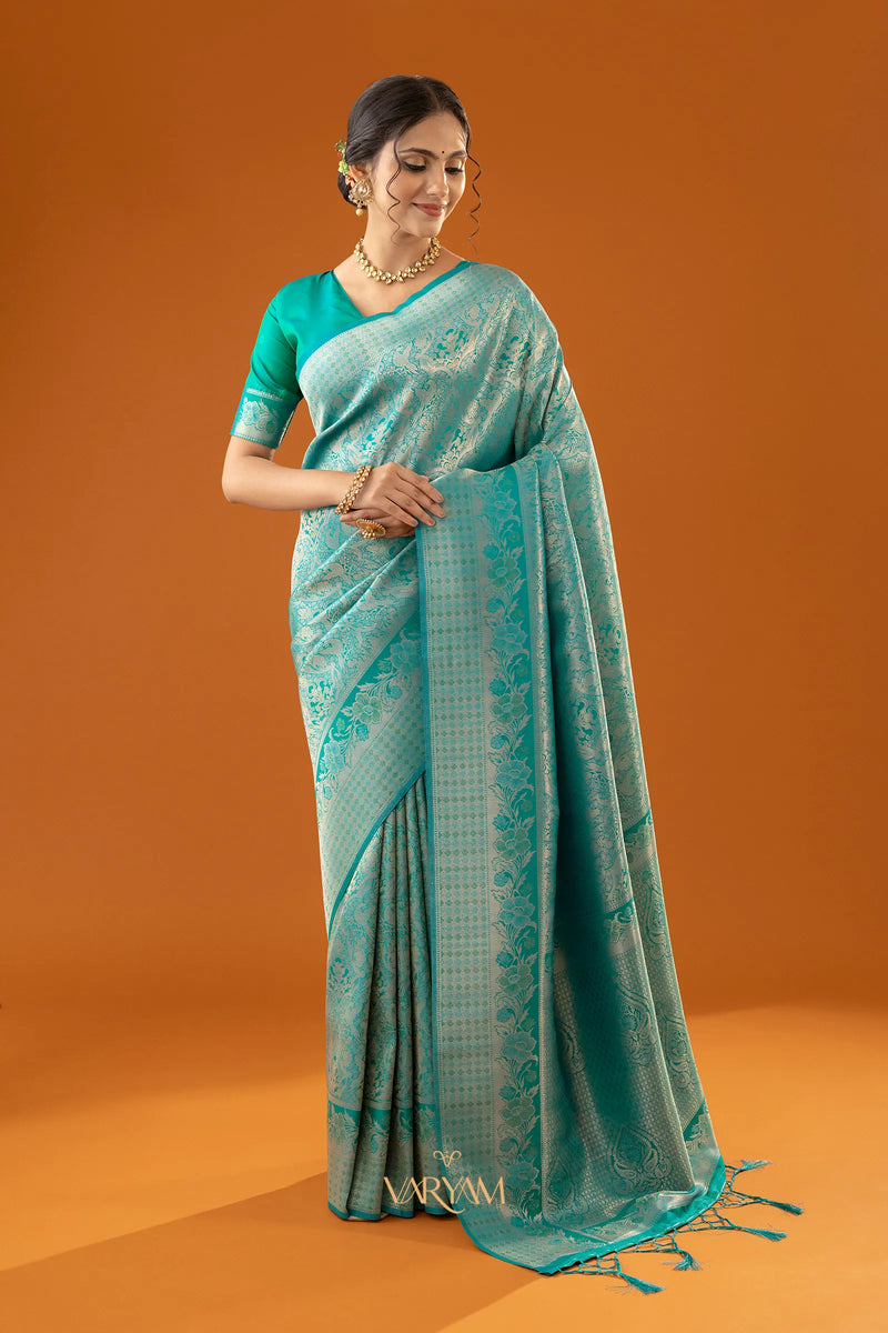 Flora Zari Teal Saree