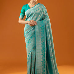 Flora Zari Teal Saree