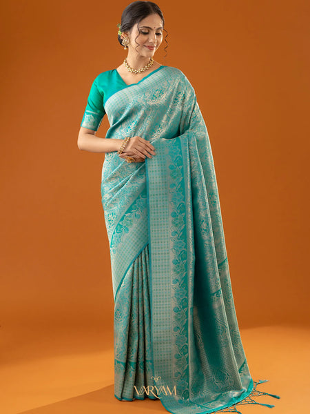 Flora Zari Teal Saree