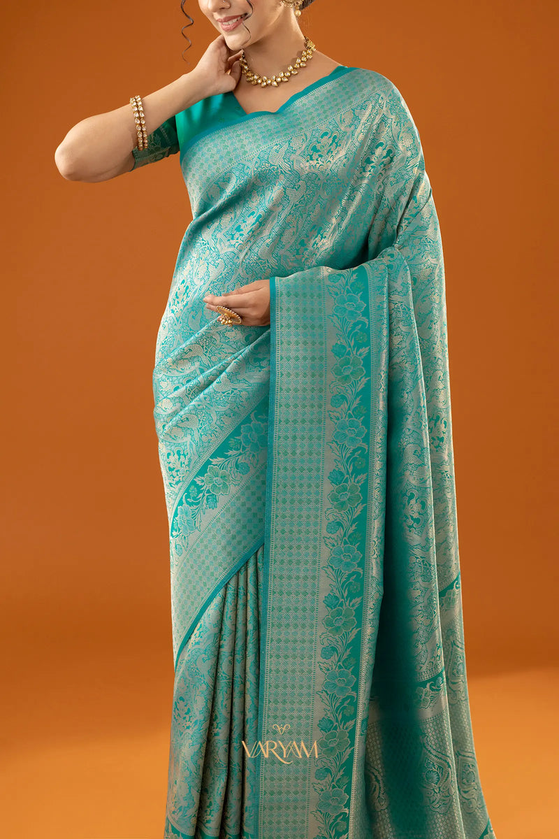 Flora Zari Teal Saree