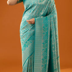Flora Zari Teal Saree