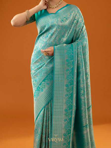 Flora Zari Teal Saree