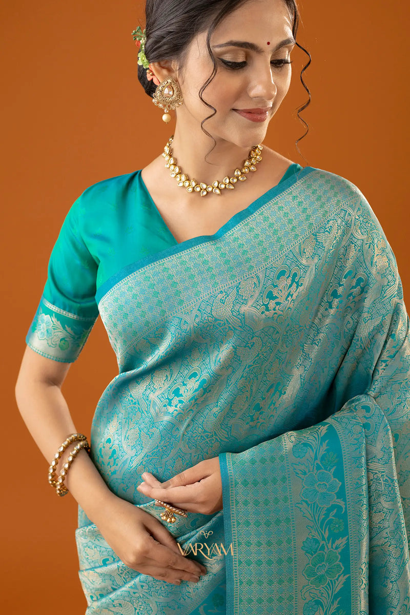 Flora Zari Teal Saree