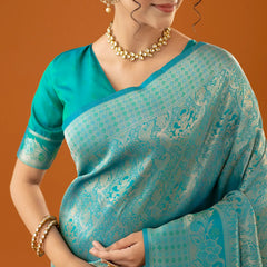 Flora Zari Teal Saree