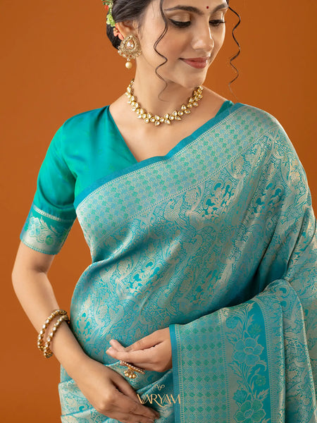 Flora Zari Teal Saree