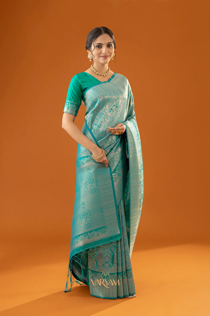 Flora Zari Teal Saree