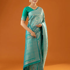 Flora Zari Teal Saree