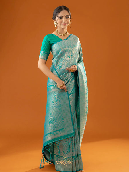 Flora Zari Teal Saree