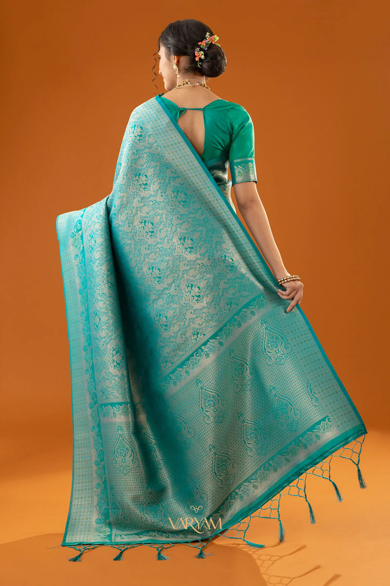 Flora Zari Teal Saree