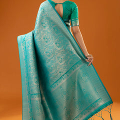 Flora Zari Teal Saree