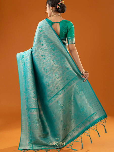 Flora Zari Teal Saree