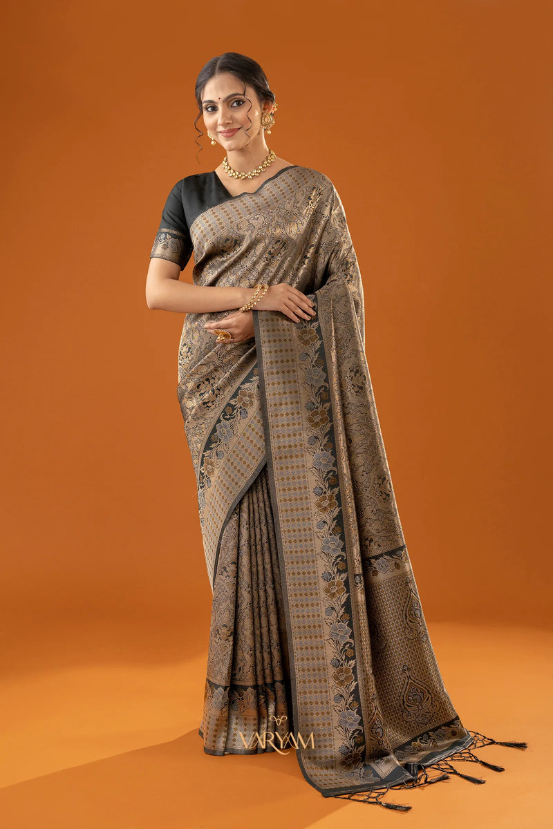Flora Zari Black Gold Saree