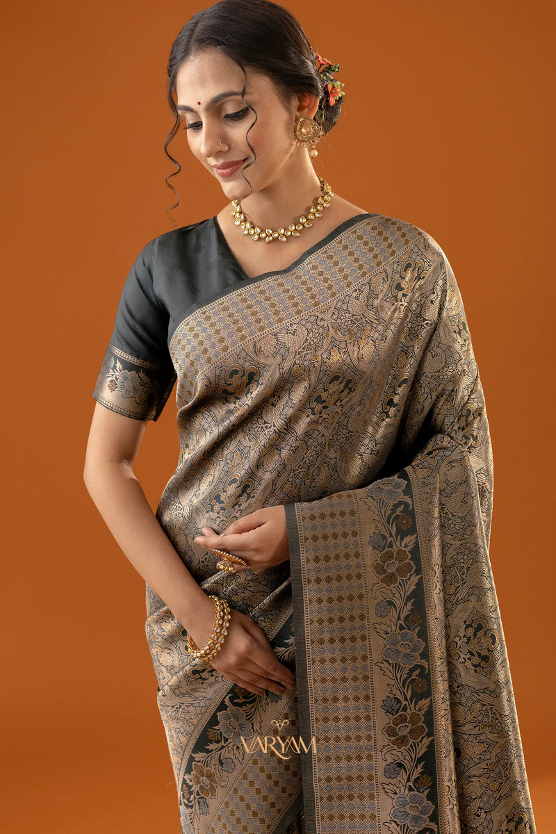 Flora Zari Black Gold Saree