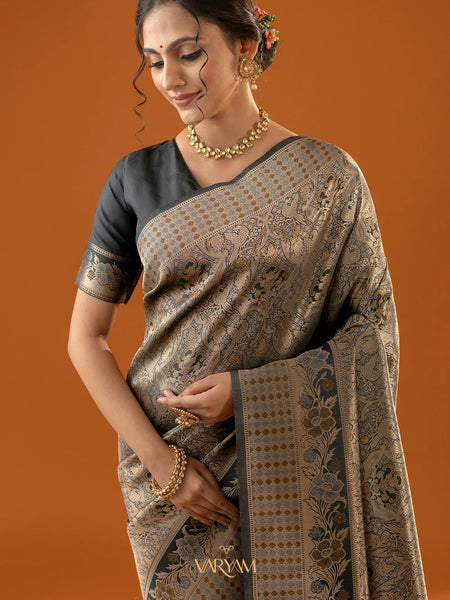 Flora Zari Black Gold Saree