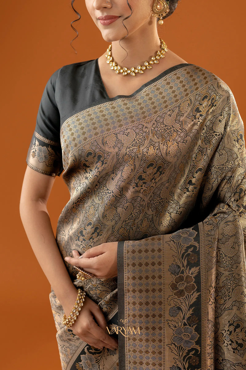 Flora Zari Black Gold Saree