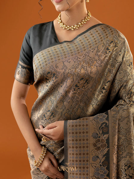 Flora Zari Black Gold Saree