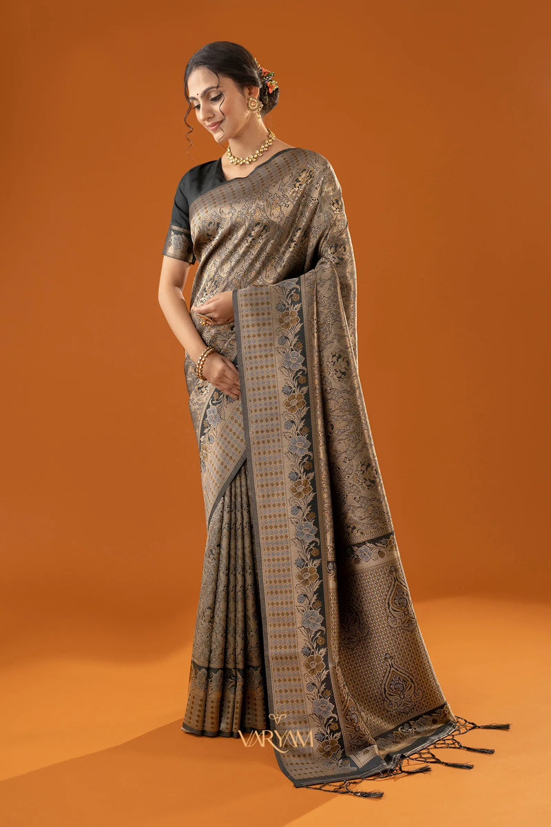 Flora Zari Black Gold Saree