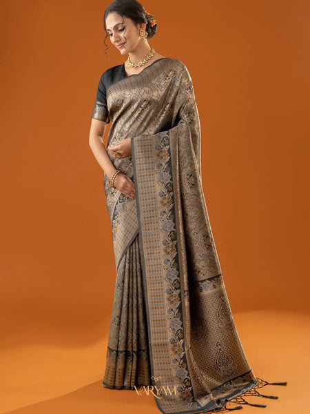 Flora Zari Black Gold Saree