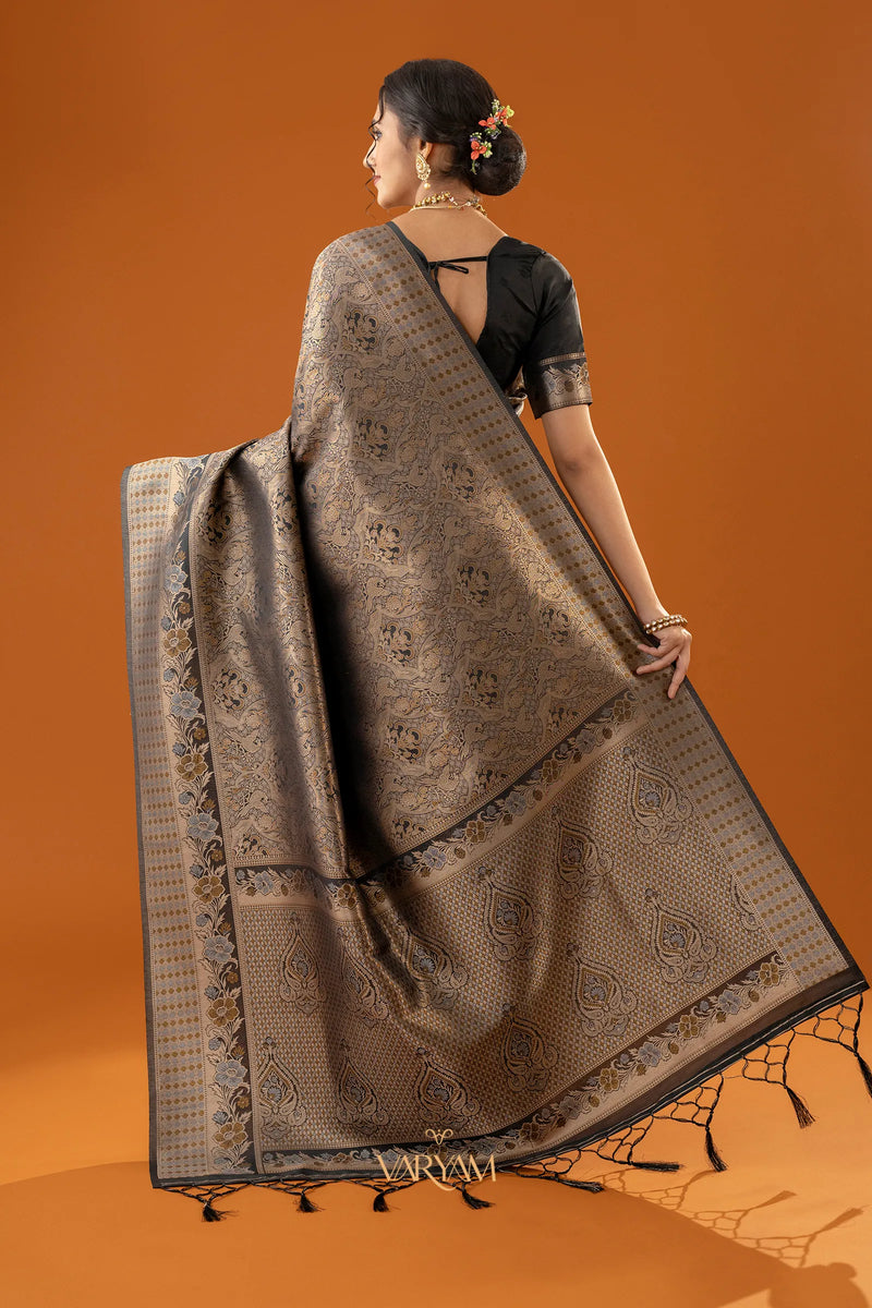 Flora Zari Black Gold Saree