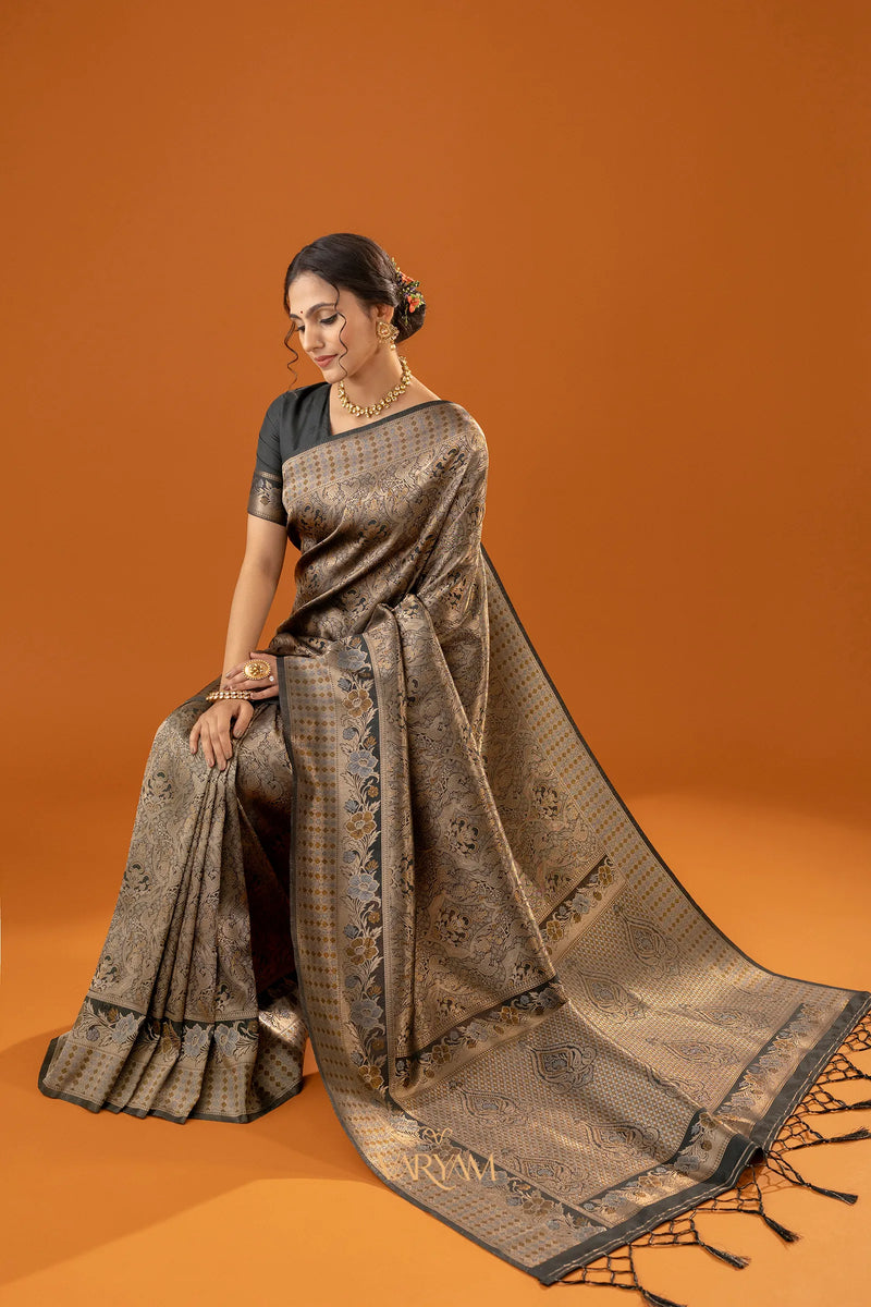 Flora Zari Black Gold Saree